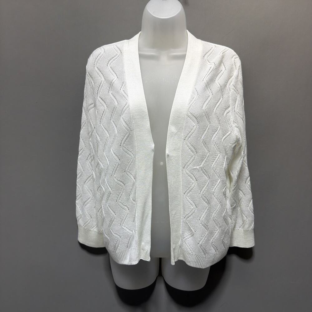 CJ Banks Crop Cardigan Shrug Size M Open Front White Acrylic Knit